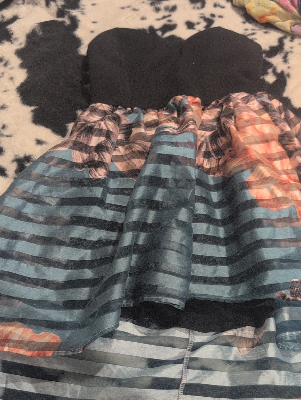 Hot Gal Black Bustier Skater Dress with Blue and Peach Stripes